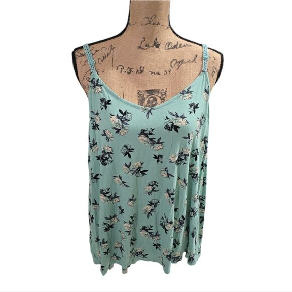 Torrid Mint Green Floral Super Soft Rose Crochet Strap Tank Top Plus Size 1X - Picture 4 of 10